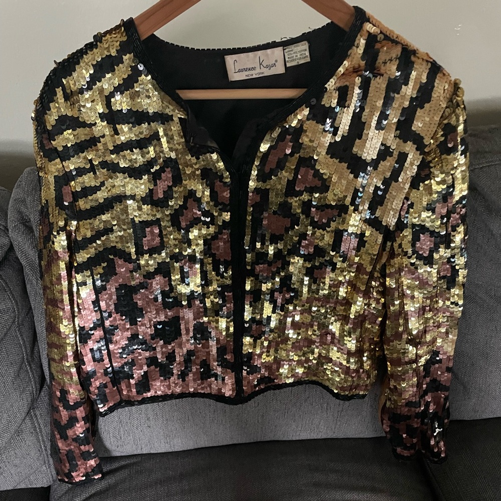 Vintage Cheetah Sequin Jacket Gold, Brown and Black Pattern
